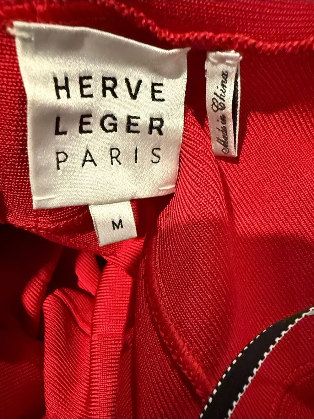 Herve Leger Paris Raspberry Red Long Sleeve Striped Scoop Neck Dress M